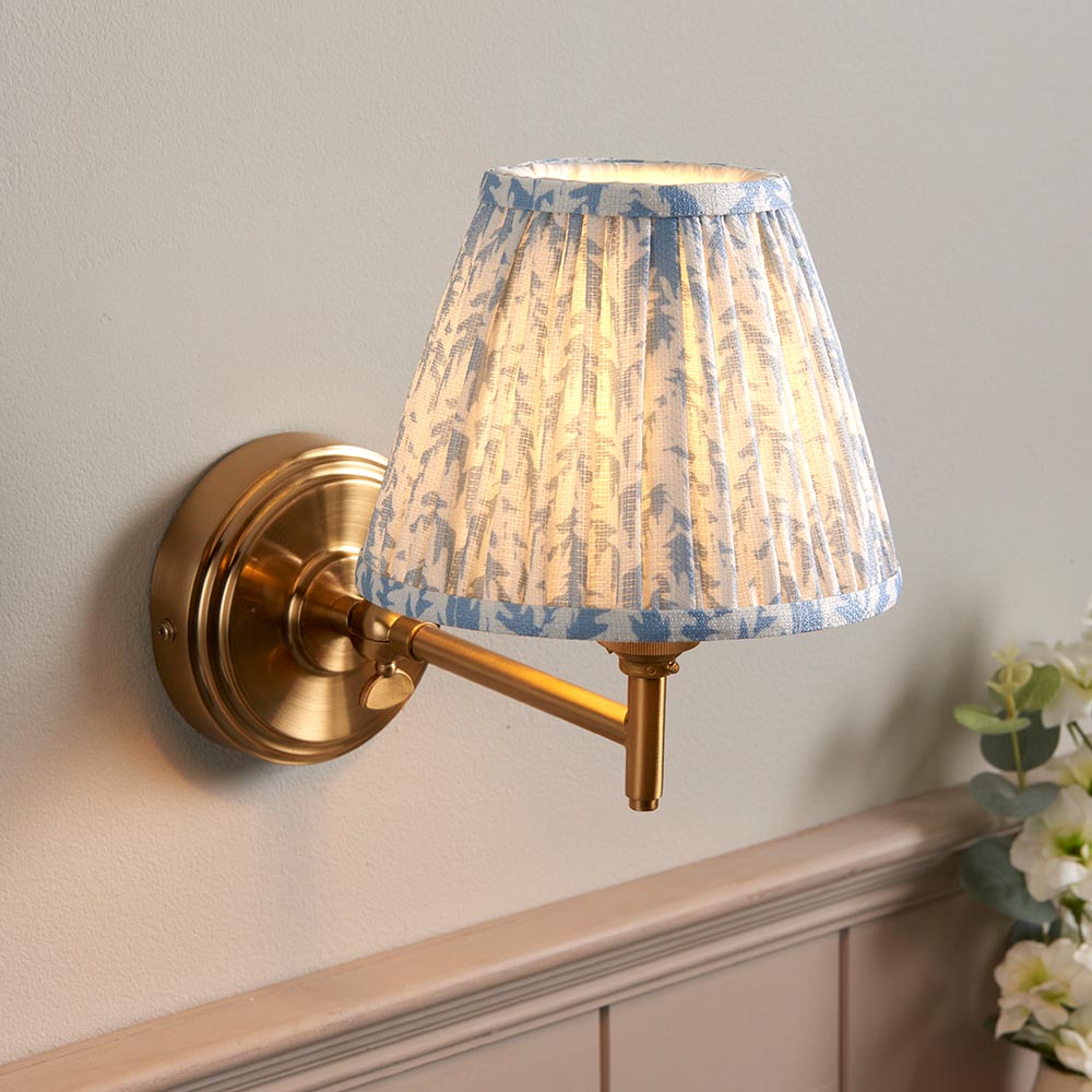 Step Fold And Leaf 16cm Shell Bay Blue Shade Wall Light In Brushed Aged Brass