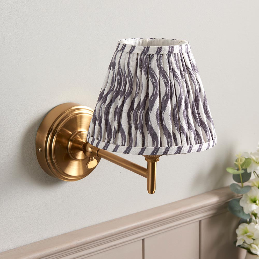 Step Fold And Ripple 16cm Pearl Grey Shade Wall Light In Brushed Aged Brass