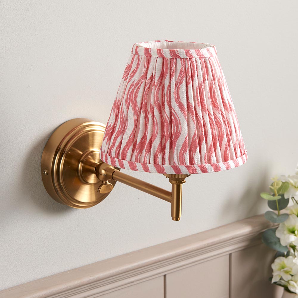 Step Fold And Ripple 16cm Coral Pink Shade Wall Light In Brushed Aged Brass