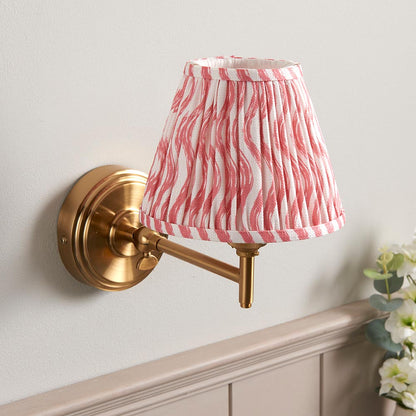 Step Fold And Ripple 16cm Coral Pink Shade Wall Light In Brushed Aged Brass