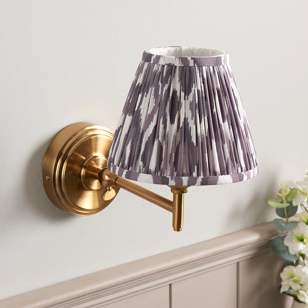 Step Fold And Ikat 16cm Pearl Grey Shade Wall Light In Brushed Aged Brass