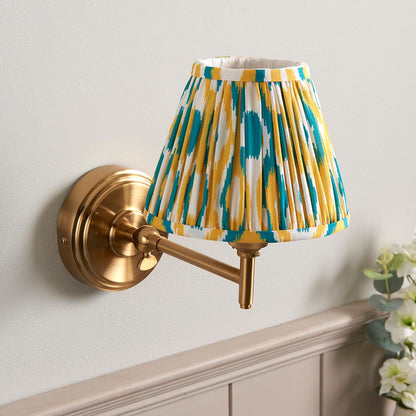 Step Fold And Ikat 16cm Yellow And Jade Shade Wall Light In Brushed Aged Brass
