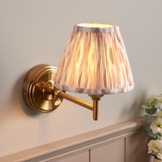 Step Fold And Ikat 16cm Neutral Shade Wall Light In Brushed Aged Brass
