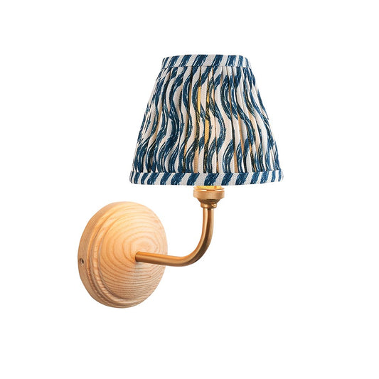Wood Arc And Ripple 16cm Marlin Blue Shade Wall Light In Brushed Aged Brass