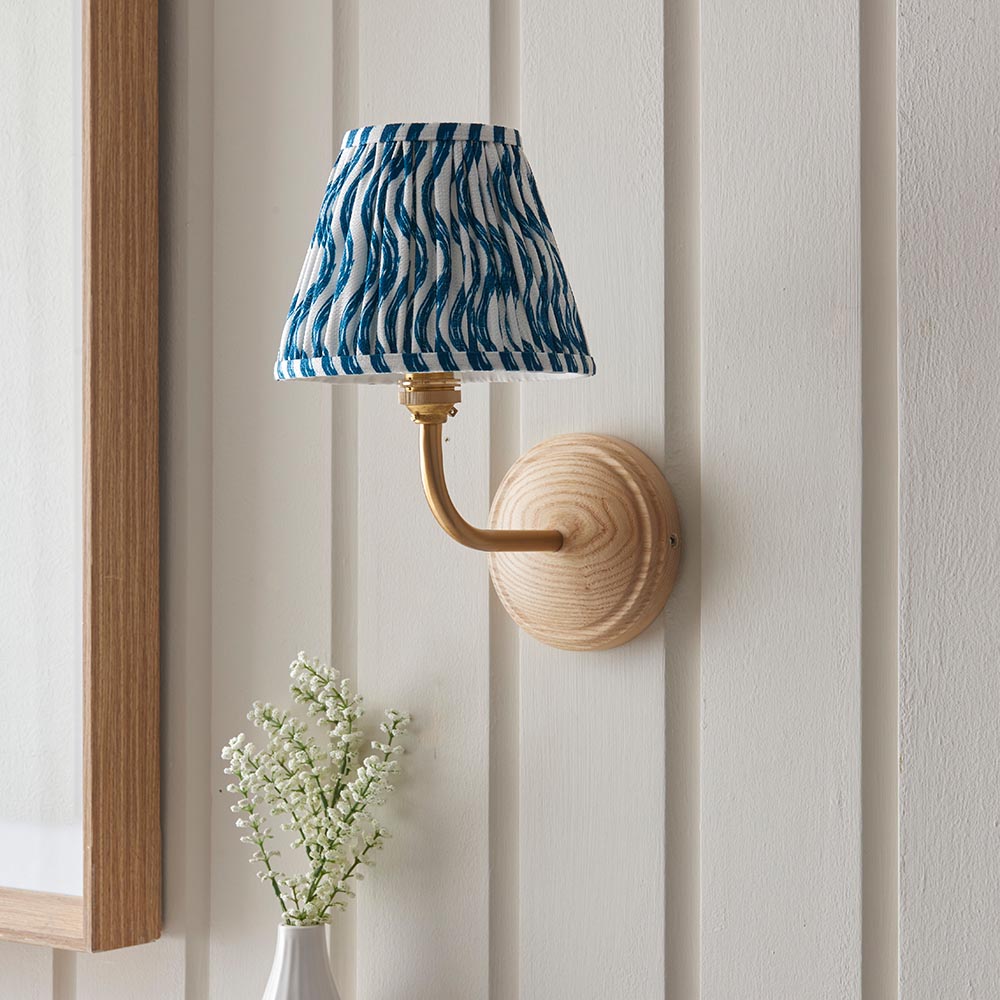 Wood Arc And Ripple 16cm Marlin Blue Shade Wall Light In Brushed Aged Brass