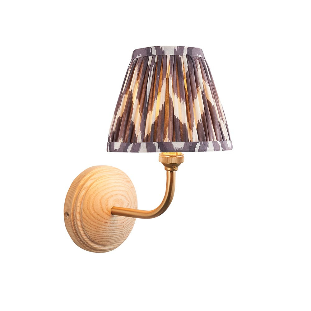 Wood Arc And Zigzag 16cm Pearl Grey Shade Wall Light In Brushed Aged Brass