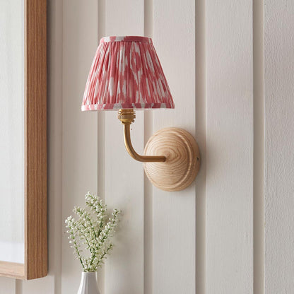 Wood Arc And Ikat 16cm Coral Pink Shade Wall Light In Brushed Aged Brass