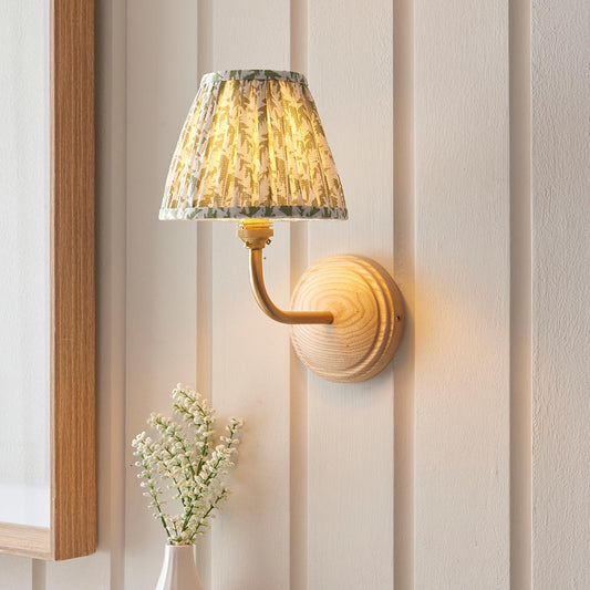 Wood Arc And Leaf 16cm Herb Garden Green Shade Wall Light In Brushed Aged Brass