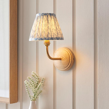 Wood Arc And Leaf 16cm Shell Bay Blue Shade Wall Light In Brushed Aged Brass