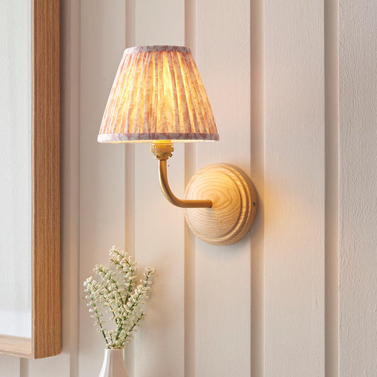 Wood Arc And Leaf 16cm Peachy Keen Shade Wall Light In Brushed Aged Brass