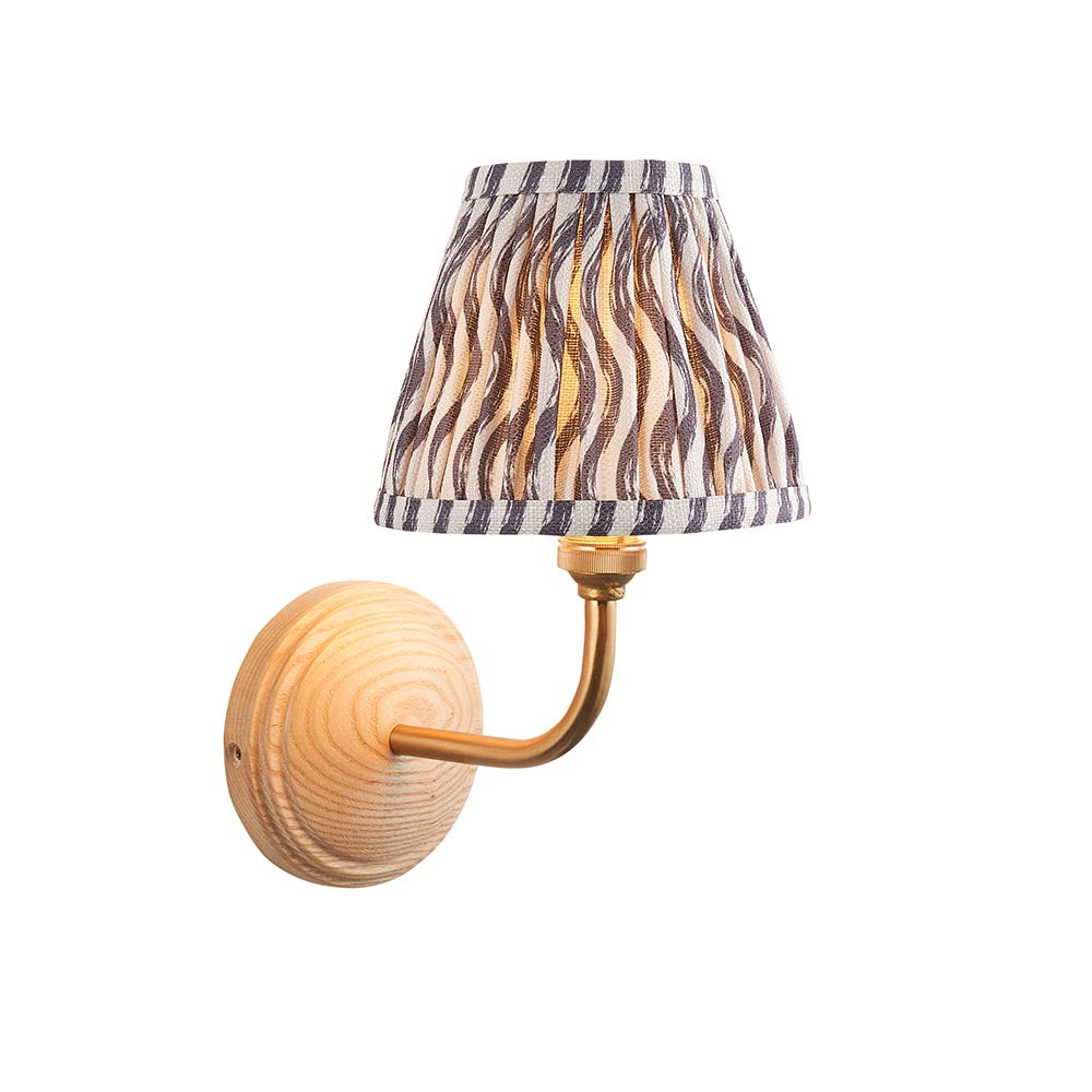 Wood Arc And Ripple 16cm Pearl Grey Shade Wall Light In Brushed Aged Brass