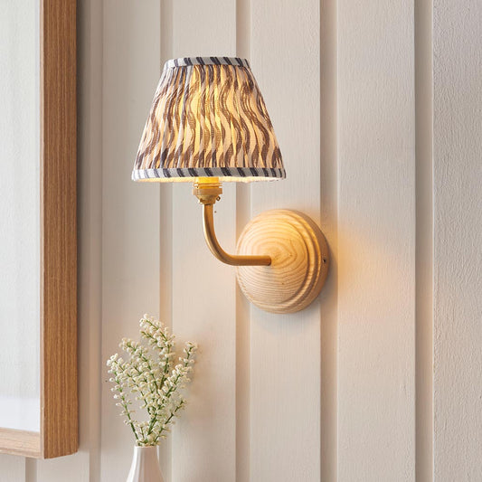 Wood Arc And Ripple 16cm Pearl Grey Shade Wall Light In Brushed Aged Brass