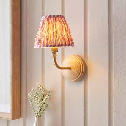 Wood Arc And Ripple 16cm Coral Pink Shade Wall Light In Brushed Aged Brass