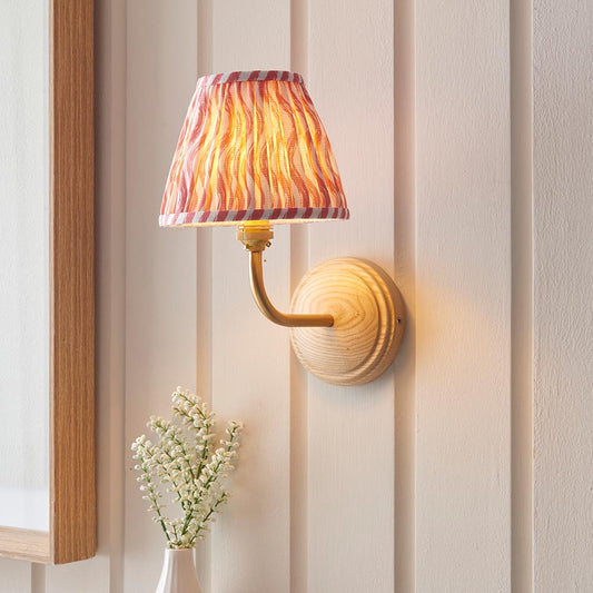 Wood Arc And Ripple 16cm Coral Pink Shade Wall Light In Brushed Aged Brass