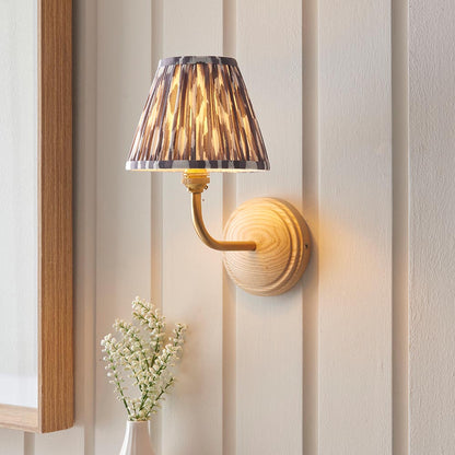 Wood Arc And Ikat 16cm Pearl Grey Shade Wall Light In Brushed Aged Brass
