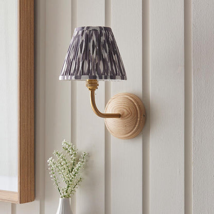 Wood Arc And Ikat 16cm Pearl Grey Shade Wall Light In Brushed Aged Brass