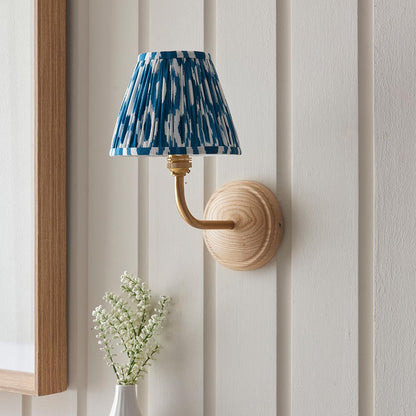 Wood Arc And Ikat 16cm Marlin Blue Shade Wall Light In Brushed Aged Brass