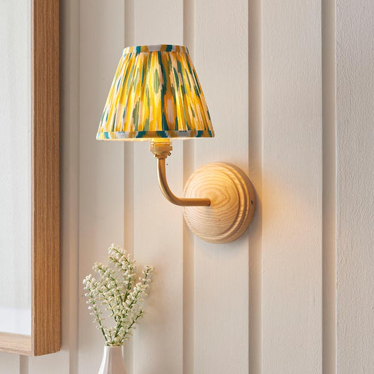 Wood Arc And Ikat 16cm Yellow And Jade Shade Wall Light In Brushed Aged Brass
