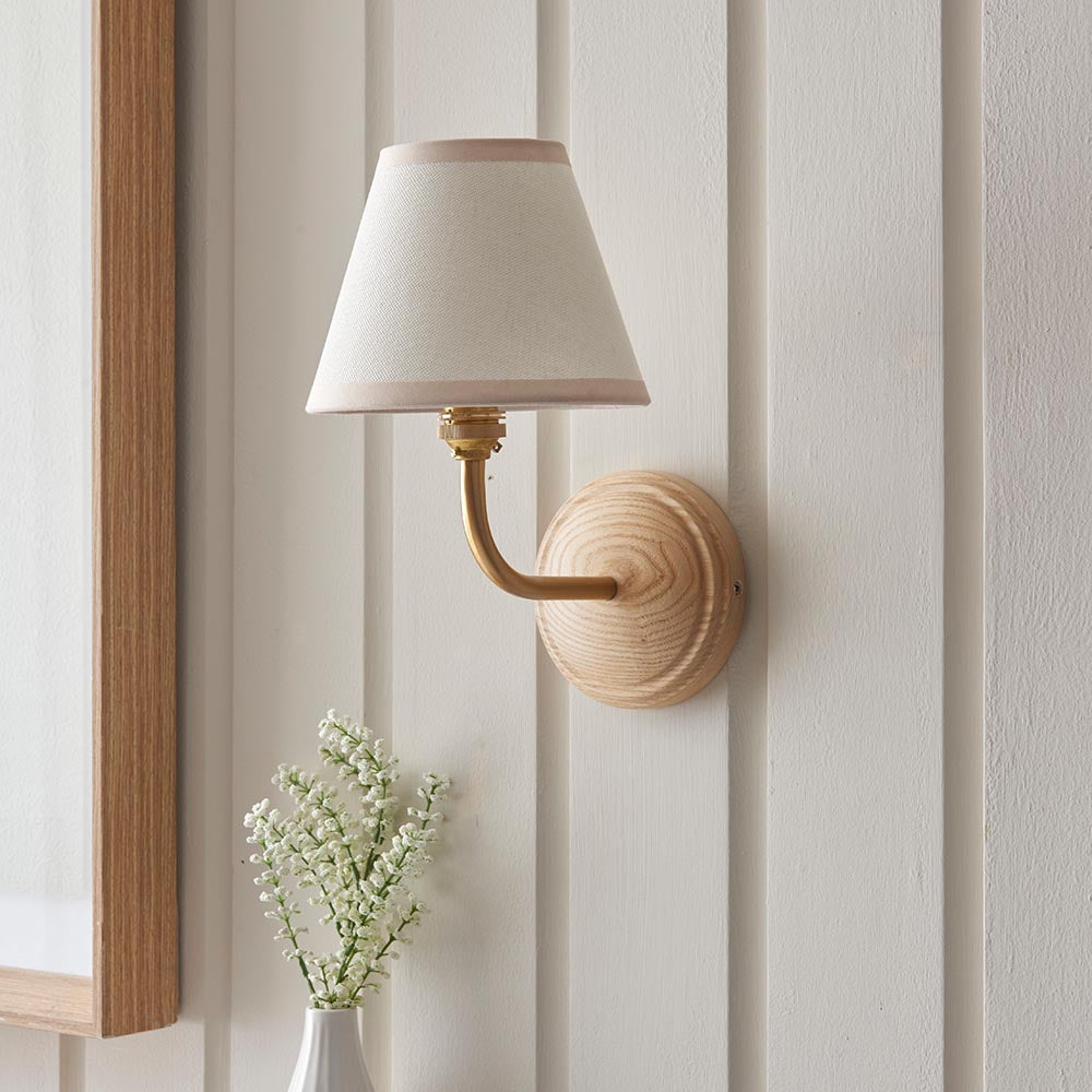 Wood Arc And Ivy 16cm Vintage White Shade Wall Light In Brushed Aged Brass