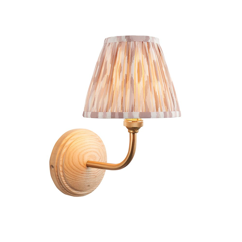 Wood Arc And Ikat 16cm Neutral Shade Wall Light In Brushed Aged Brass