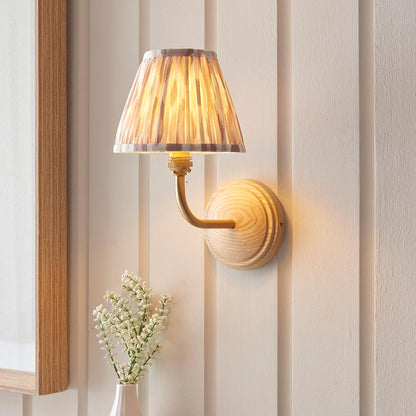 Wood Arc And Ikat 16cm Neutral Shade Wall Light In Brushed Aged Brass