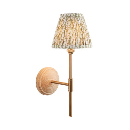 Wood T Bar And Leaf 16cm Herb Garden Green Shade Wall Light In Brushed Aged Brass