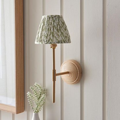 Wood T Bar And Leaf 16cm Herb Garden Green Shade Wall Light In Brushed Aged Brass