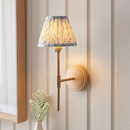 Wood T Bar And Leaf 16cm Shell Bay Blue Shade Wall Light In Brushed Aged Brass