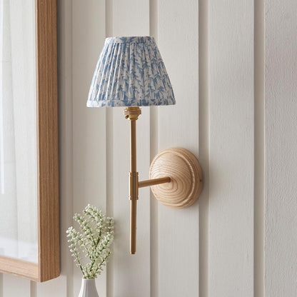Wood T Bar And Leaf 16cm Shell Bay Blue Shade Wall Light In Brushed Aged Brass