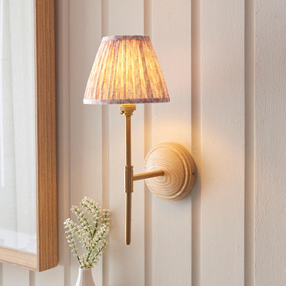 Wood T Bar And Leaf 16cm Peachy Keen Shade Wall Light In Brushed Aged Brass