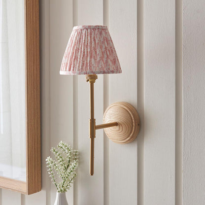 Wood T Bar And Leaf 16cm Peachy Keen Shade Wall Light In Brushed Aged Brass