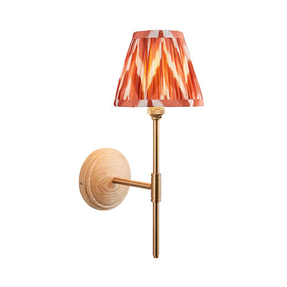 Wood T Bar And Zigzag 16cm Apricot Orange Shade Wall Light In Brushed Aged Brass