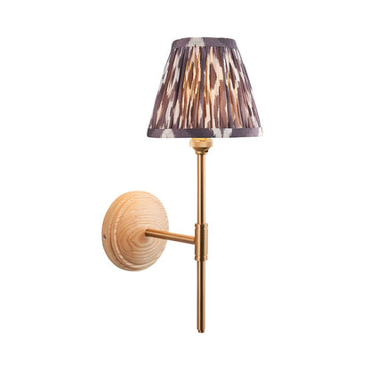 Wood T Bar And Ikat 16cm Pearl Grey Shade Wall Light In Brushed Aged Brass