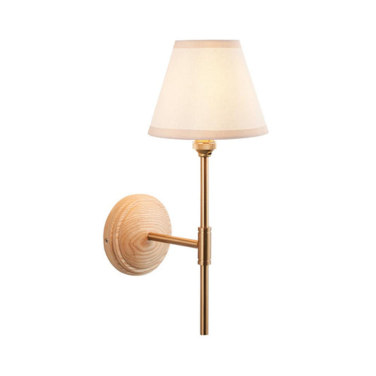 Wood T Bar And Ivy 16cm Vintage White Shade Wall Light In Brushed Aged Brass
