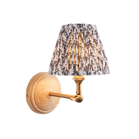 Wood Wing And Leaf 16cm Pearl Grey Shade Wall Light In Brushed Aged Brass