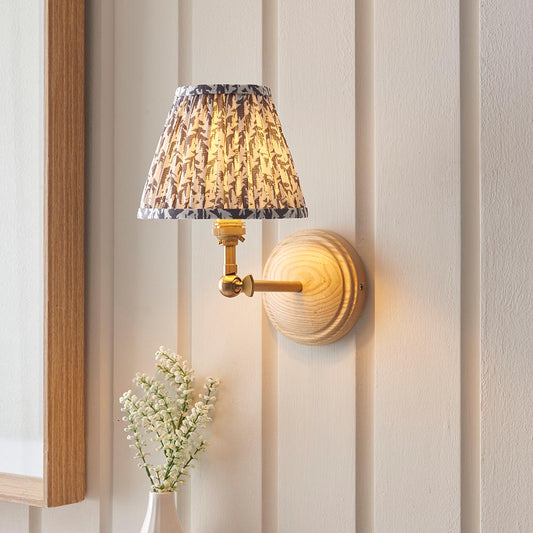 Wood Wing And Leaf 16cm Pearl Grey Shade Wall Light In Brushed Aged Brass
