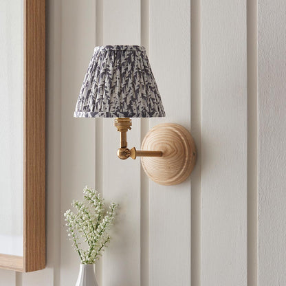 Wood Wing And Leaf 16cm Pearl Grey Shade Wall Light In Brushed Aged Brass