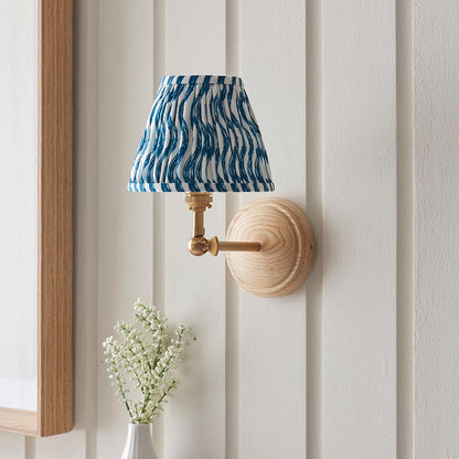 Wood Wing And Ripple 16cm Marlin Blue Shade Wall Light In Brushed Aged Brass