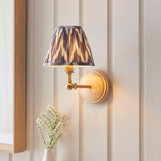 Wood Wing And Zigzag 16cm Pearl Grey Shade Wall Light In Brushed Aged Brass