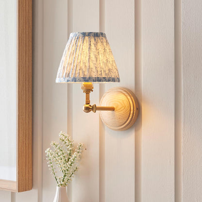 Wood Wing And Leaf 16cm Shell Bay Blue Shade Wall Light In Brushed Aged Brass