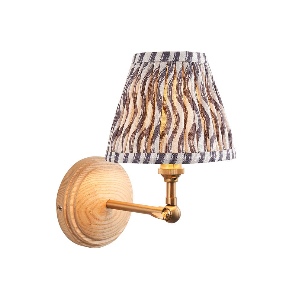 Wood Wing And Ripple 16cm Pearl Grey Shade Wall Light In Brushed Aged Brass
