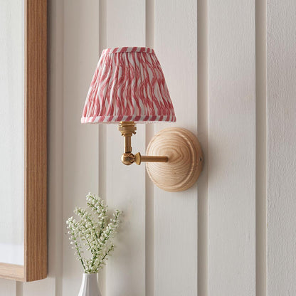 Wood Wing And Ripple 16cm Coral Pink Shade Wall Light In Brushed Aged Brass
