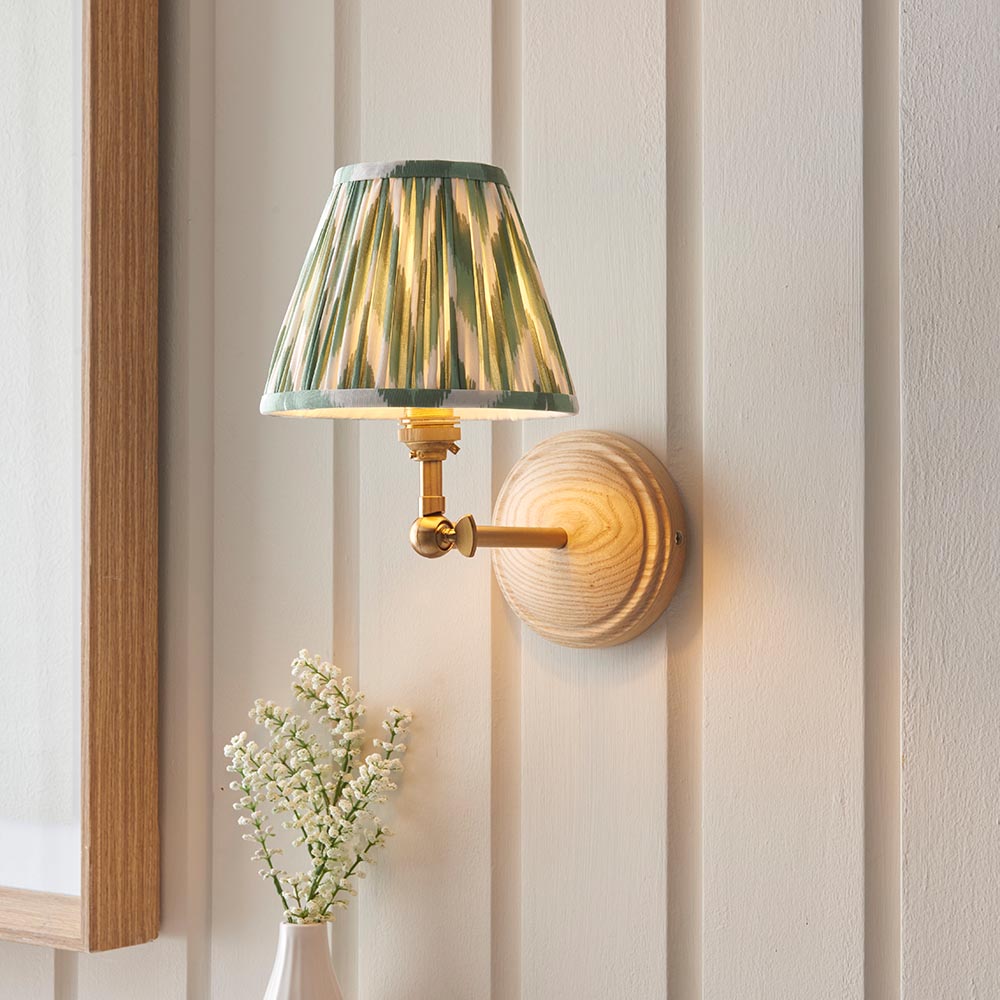 Wood Wing And Zigzag 16cm Cotswold Green Shade Wall Light In Brushed Aged Brass