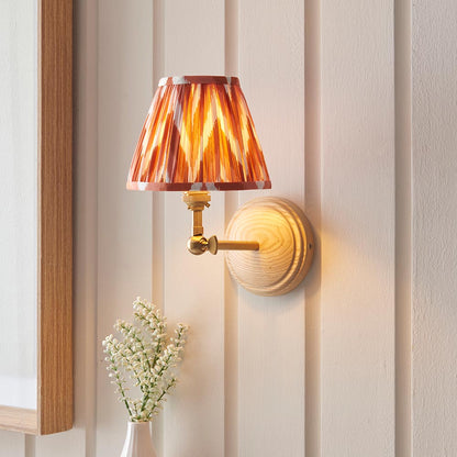 Wood Wing And Zigzag 16cm Apricot Orange Shade Wall Light In Brushed Aged Brass