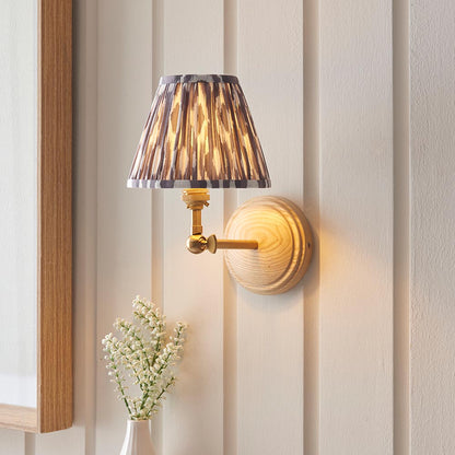 Wood Wing And Ikat 16cm Pearl Grey Shade Wall Light In Brushed Aged Brass