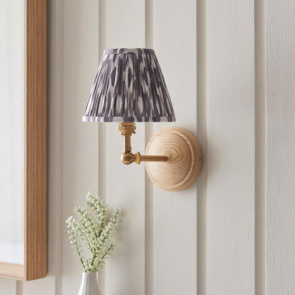 Wood Wing And Ikat 16cm Pearl Grey Shade Wall Light In Brushed Aged Brass