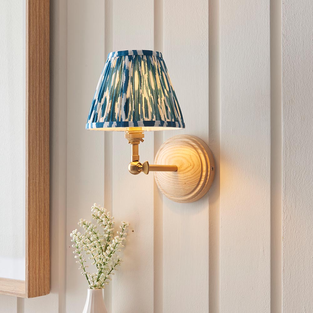 Wood Wing And Ikat 16cm Marlin Blue Shade Wall Light In Brushed Aged Brass