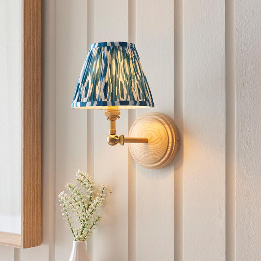 Wood Wing And Ikat 16cm Marlin Blue Shade Wall Light In Brushed Aged Brass