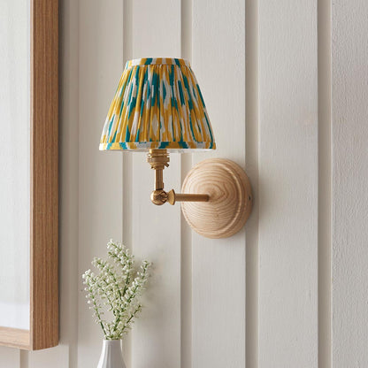 Wood Wing And Ikat 16cm Yellow And Jade Shade Wall Light In Brushed Aged Brass