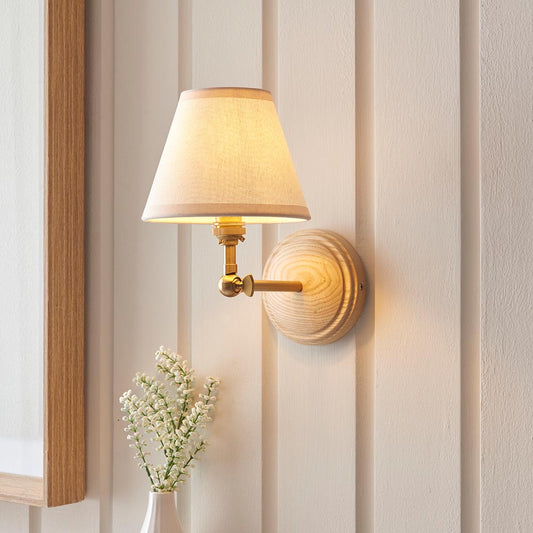 Wood Wing And Ivy 16cm Vintage White Shade Wall Light In Brushed Aged Brass
